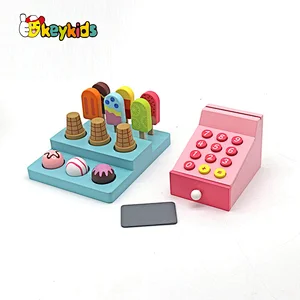 Customize kids pretend paly wooden ice cream toy set with cashier count W10A156