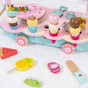 Funny pretend play wooden kitchen ice cream cart toys for girl doll W10D494