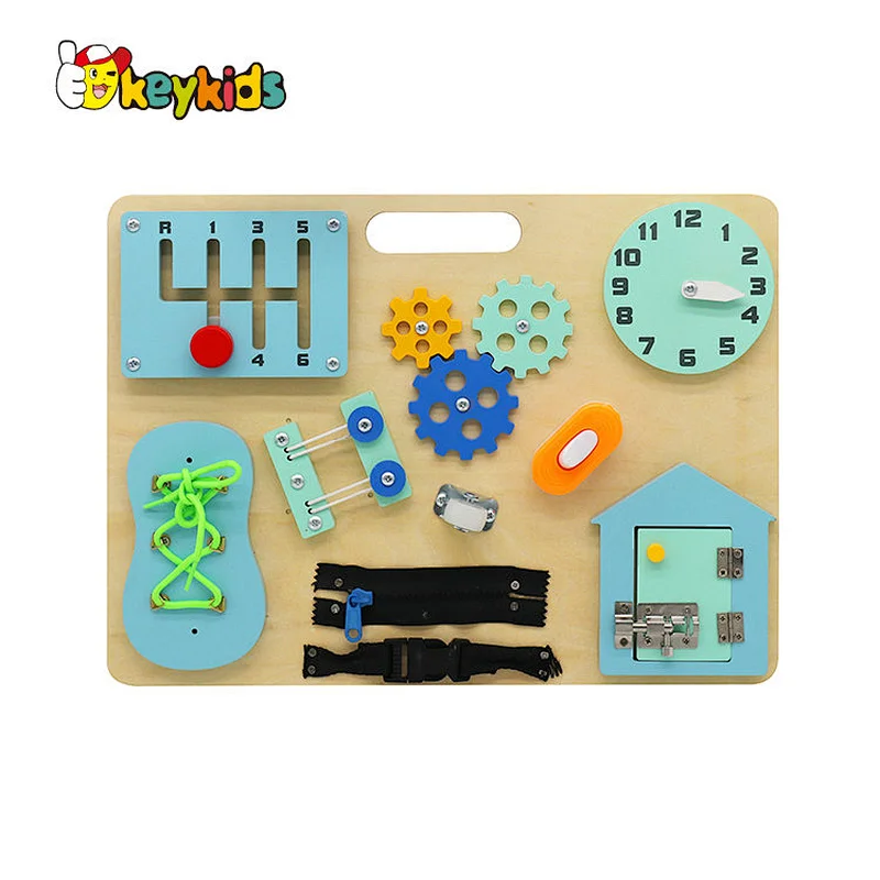 Handmade Montessori kids wooden sensory busy board with keys lock latches W12D381