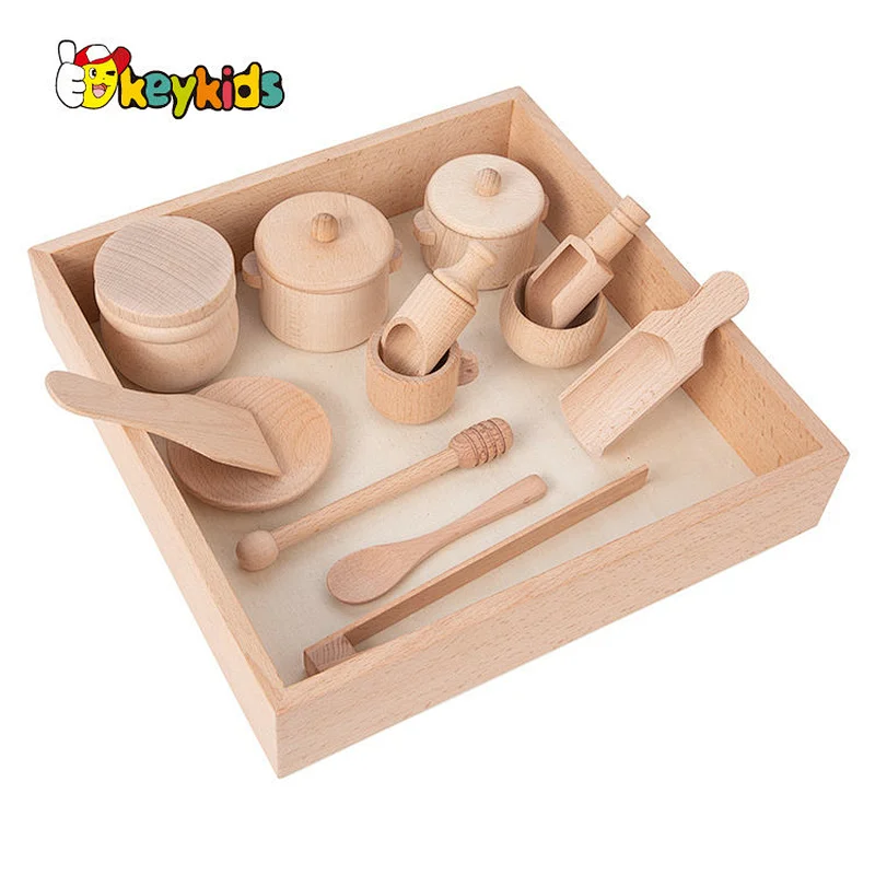 Customize kids role play natural wooden tea toy set with tray W10D504
