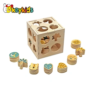 Children Geometry Educational Toy Wooden Shape Blocks Sorting Box W12D423