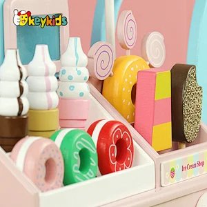 2022 Pretend food play set educational wooden toy ice cream trolley truck for toddlers W10D493