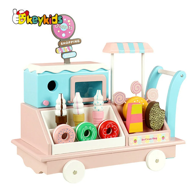 2022 Pretend food play set educational wooden toy ice cream trolley truck for toddlers W10D493