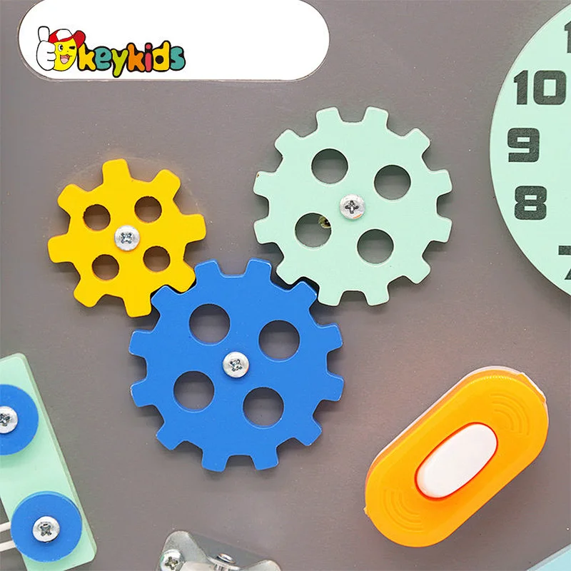 Handmade Montessori kids wooden sensory busy board with keys lock latches W12D381