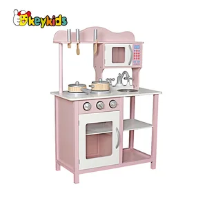 New updated pretend play wooden pink kitchen toy for girls W10C404D