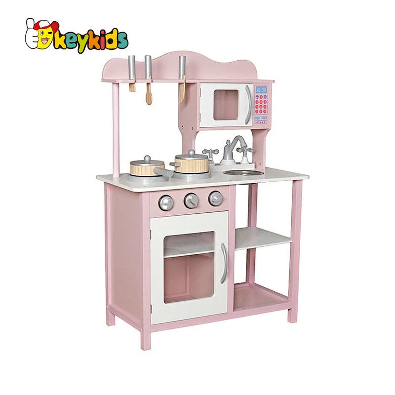New updated pretend play wooden pink kitchen toy for girls W10C404D
