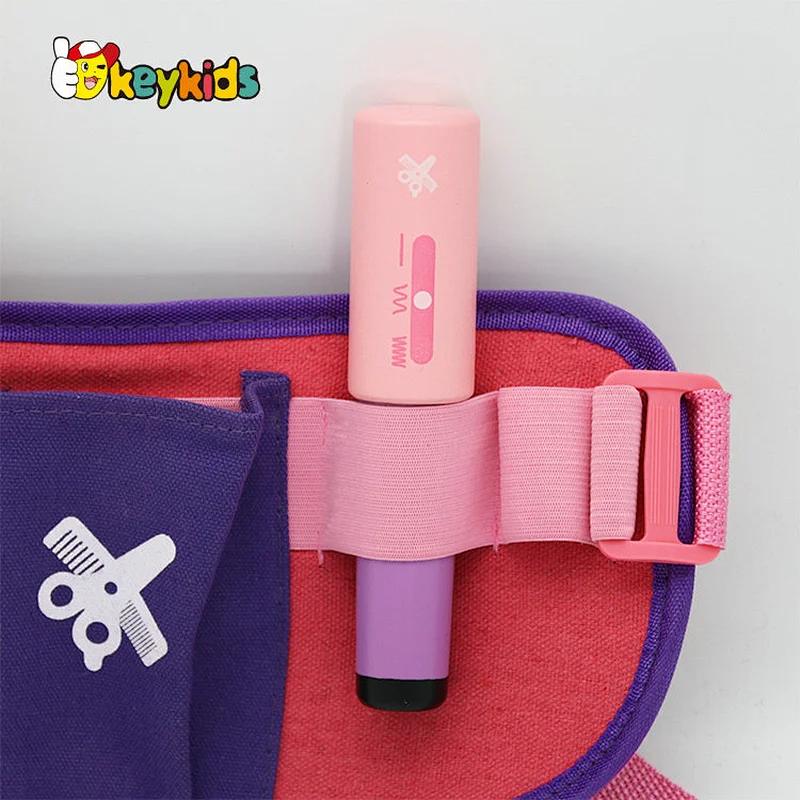 Fashion portable pretend play pink wooden toy hairdressing set for girls W10D516