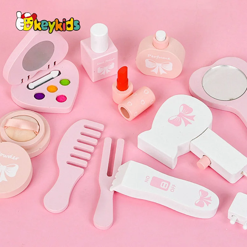 Customize pretend play pink wooden girls makeup table with mirror W08H187