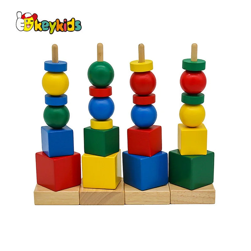 Customize educational wooden geometric shape matching column toy for kids W13D256