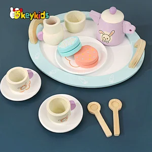 Customize kids role play game wooden kitchen tea set toys with tray W10D502