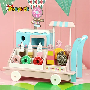 2022 Pretend food play set educational wooden toy ice cream trolley truck for toddlers W10D493