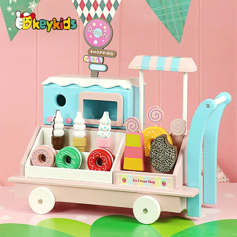 2022 Pretend food play set educational wooden toy ice cream trolley truck for toddlers W10D493
