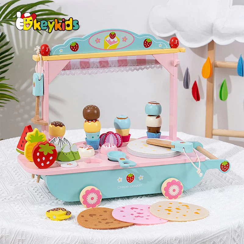 Funny pretend play wooden kitchen ice cream cart toys for girl doll W10D494