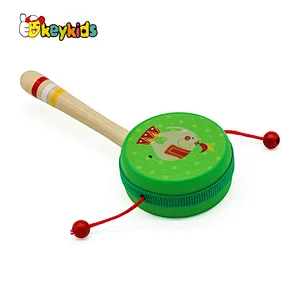 high quality hand painted double-sided wooden musical toy hand drum for toddlers W07G020