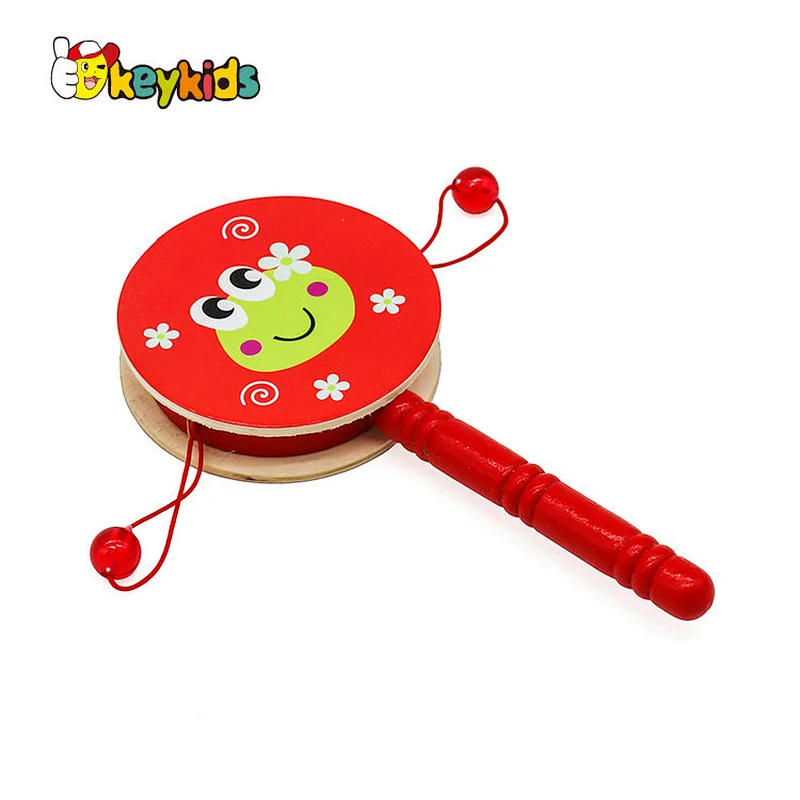 Hand-painted cartoon double-sided wooden drum-shaped rattle for children W07G018