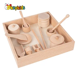 Customize kids role play natural wooden tea toy set with tray W10D504