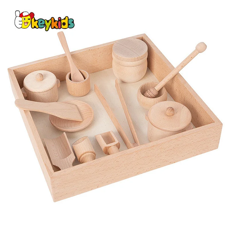 Customize kids role play natural wooden tea toy set with tray W10D504