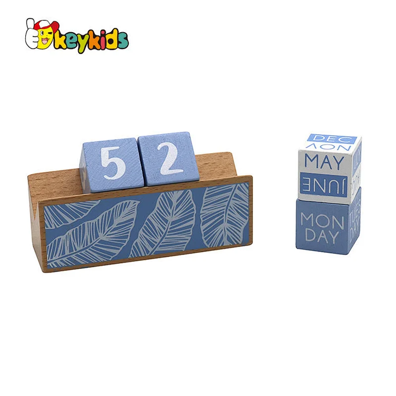 Retro month date display perpetual wooden cubes calendar for desk decor W09F031