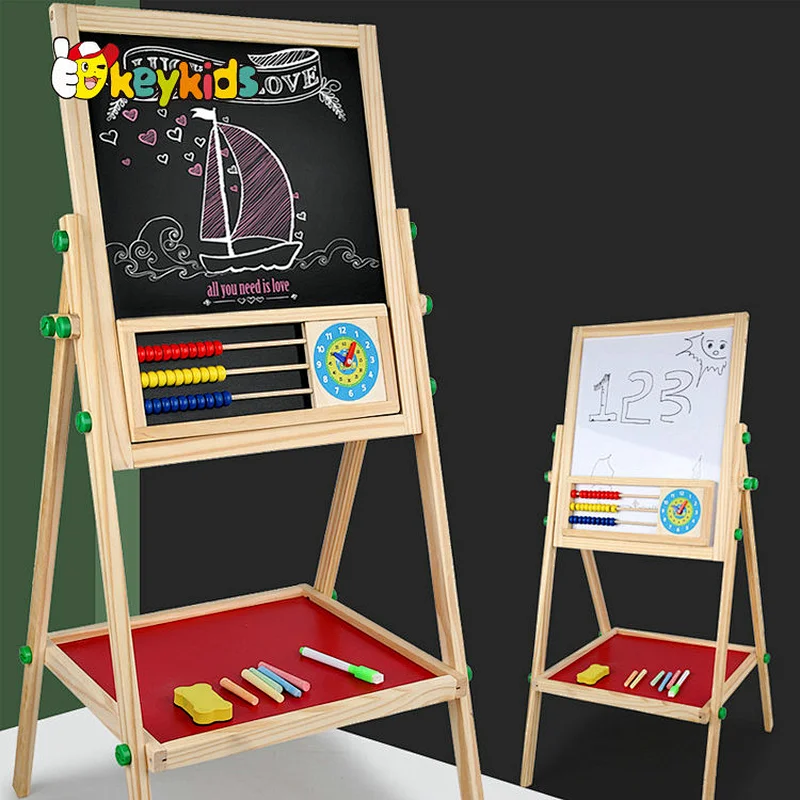 2021 Customize 2 in 1 adjustable height wooden magnetic writing and drawing board for kids W12B224