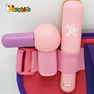 Fashion portable pretend play pink wooden toy hairdressing set for girls W10D516