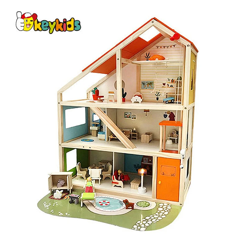 2022 New design princess wooden led dollhouse with lift W06A489