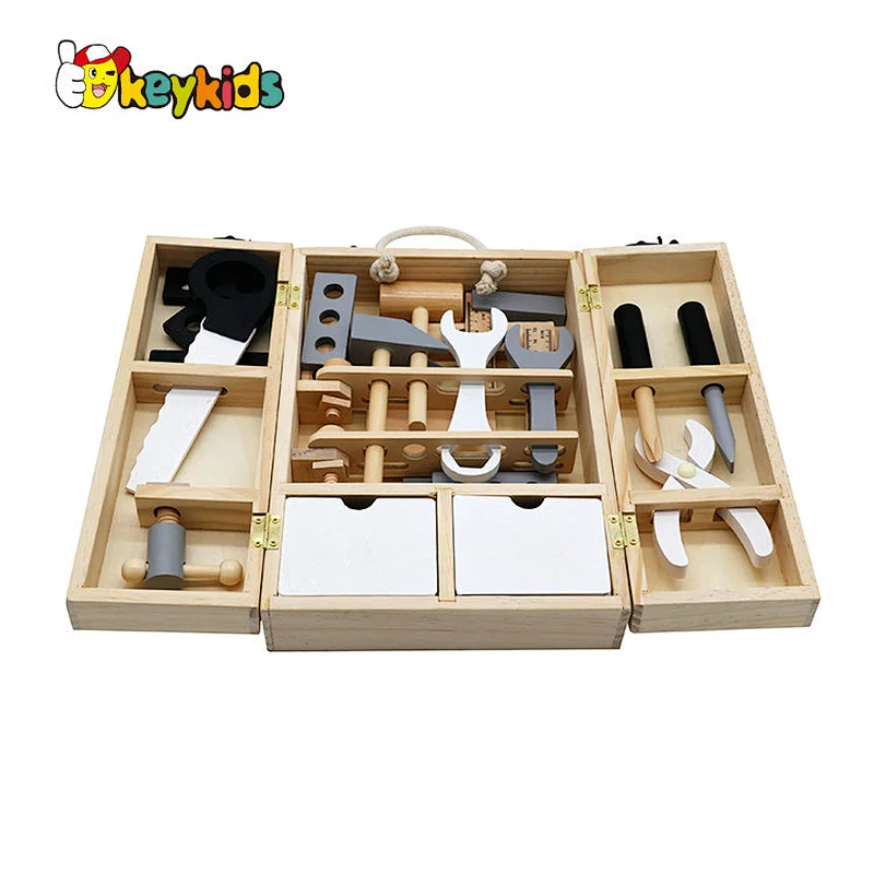 Hot selling children educational teaching aids wooden toolbox toy for girls boys W03D103C