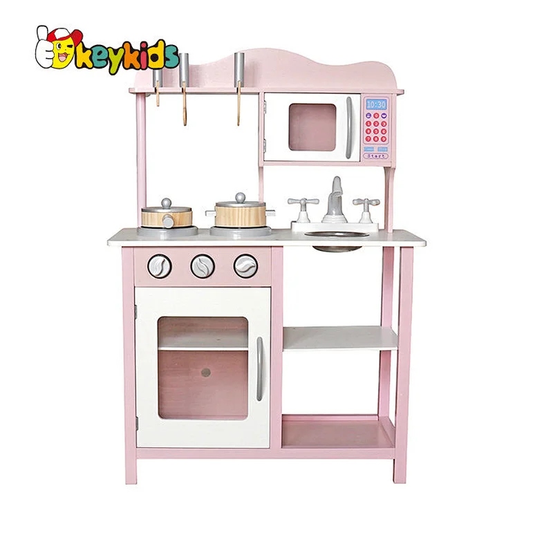 New updated pretend play wooden pink kitchen toy for girls W10C404D