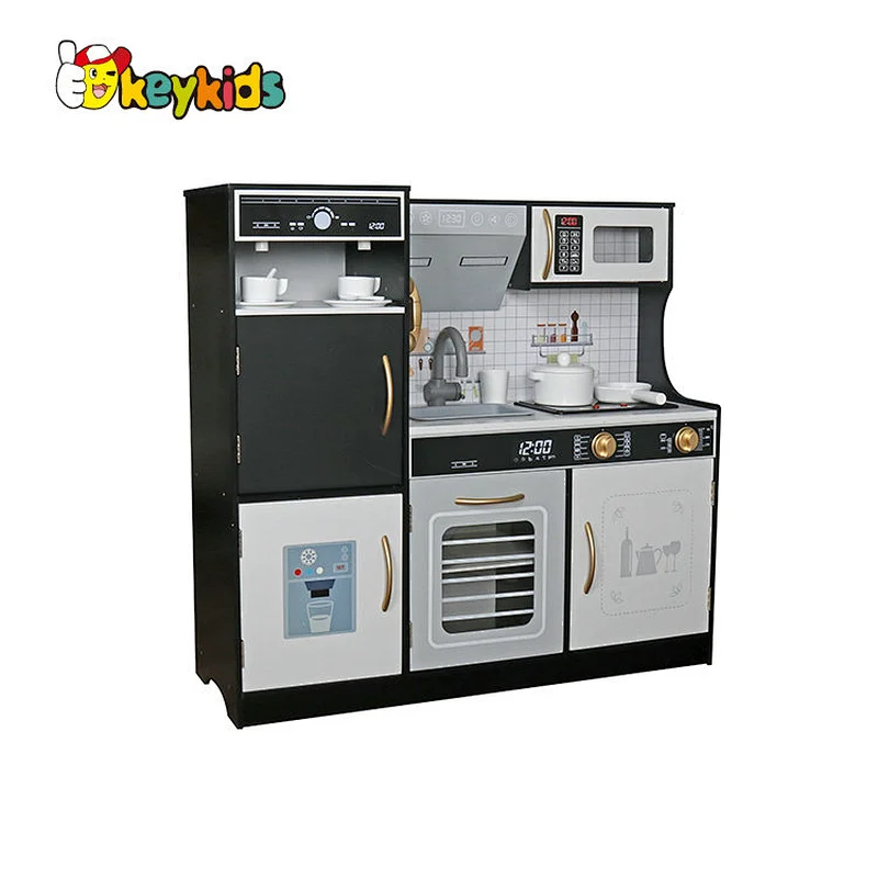 Pretend play cooking toy set big wooden kitchen toys with refrigerator W10C718B