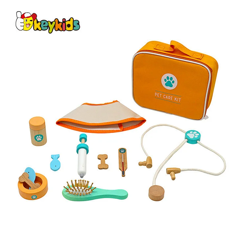 Fashion portable pretend play wooden toys pet care set for selling W10D424