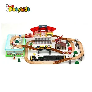 Customize 92pcs rails wooden train set table for kids W04C229
