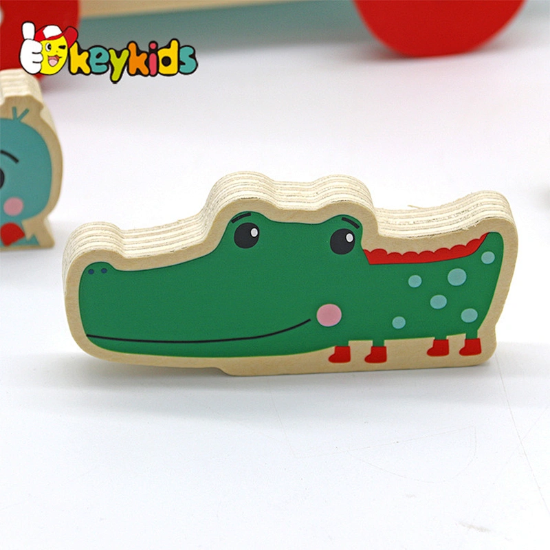 Educational Stacking Blocks Balancing Game Wooden Animal Pulling Cart For Kids W05C154