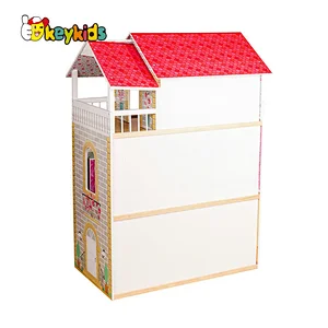 2022 Hot selling 3 layers kids doll house wooden red doll house W06A378