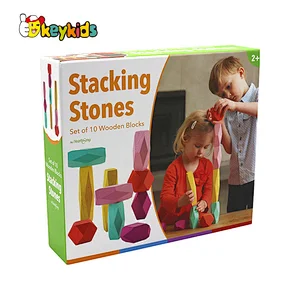 Montessori Educational Building Block Toys Wooden Colored Stacking Stones for Kids W13E238