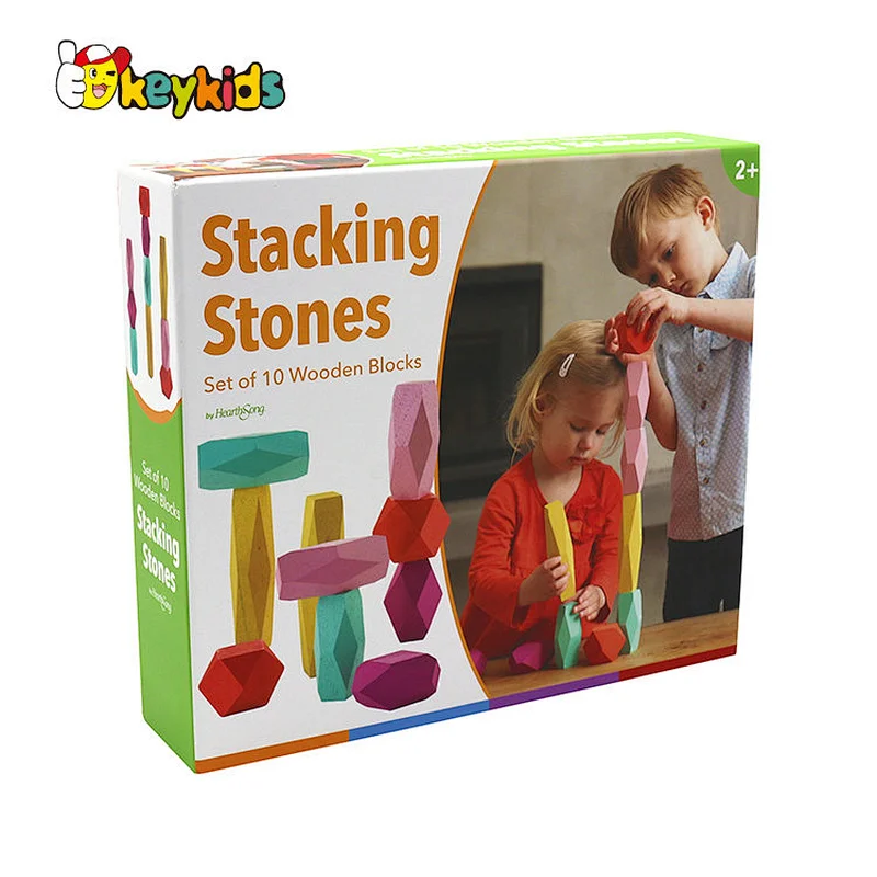 Montessori Educational Building Block Toys Wooden Colored Stacking Stones for Kids W13E238