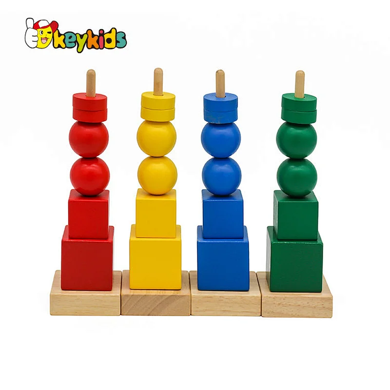 Customize educational wooden geometric shape matching column toy for kids W13D256