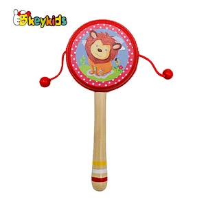 high quality educational music colorful wooden musical hand shaker rattle drum toy for kids W07G019