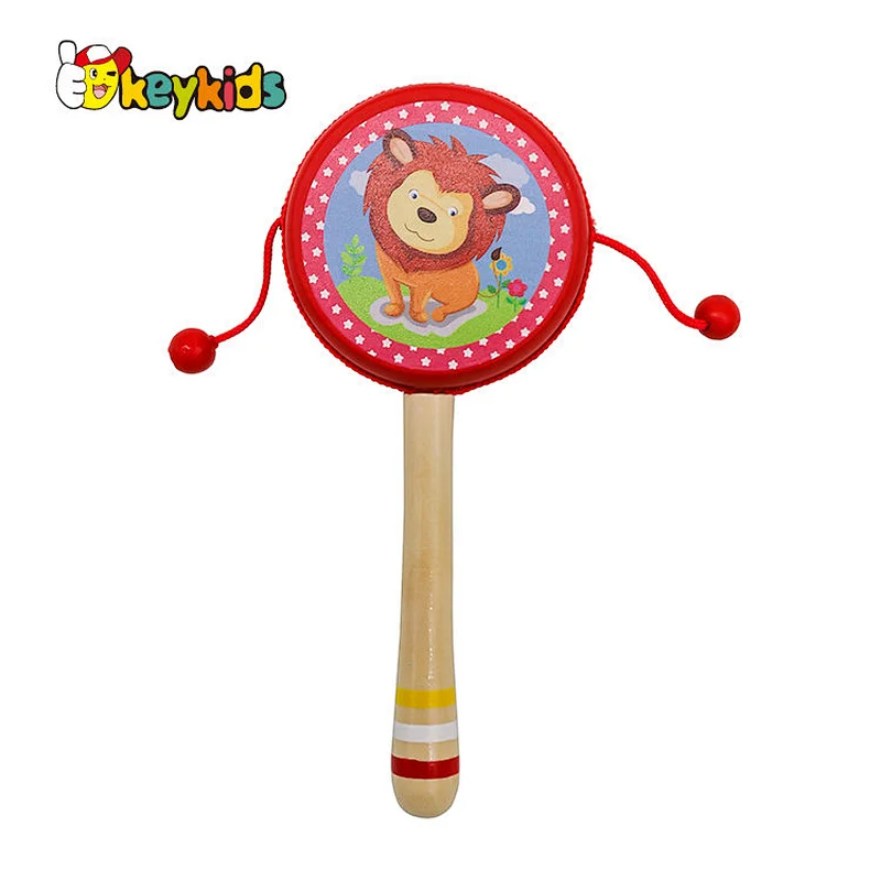 high quality educational music colorful wooden musical hand shaker rattle drum toy for kids W07G019