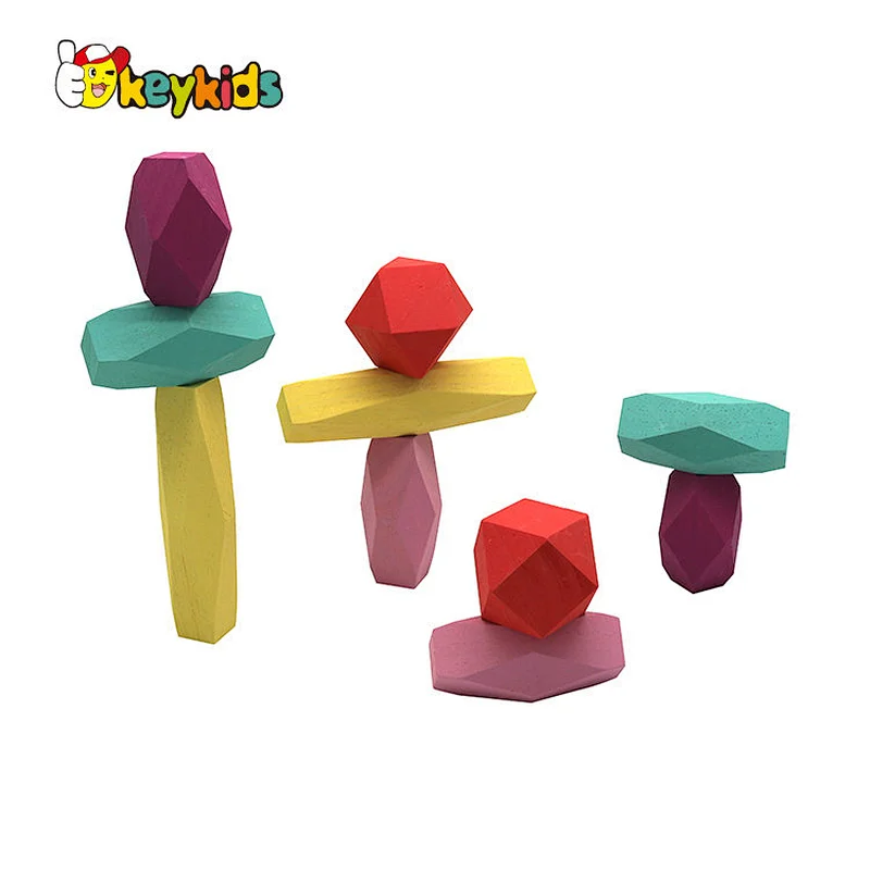 Montessori Educational Building Block Toys Wooden Colored Stacking Stones for Kids W13E238