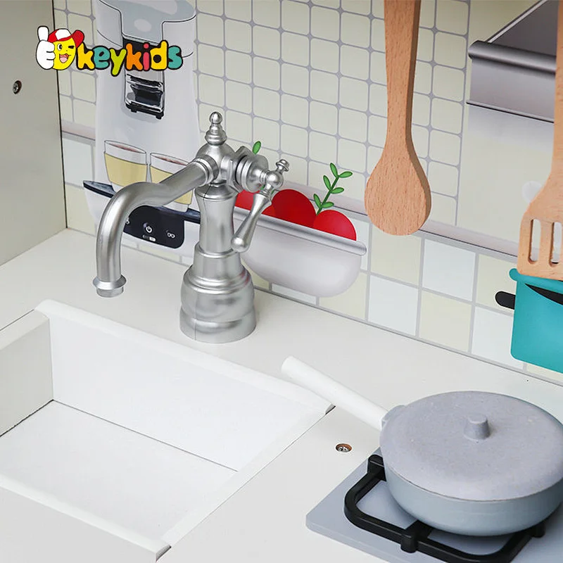 Best sale realistic play set wooden white play kitchen for children W10C409