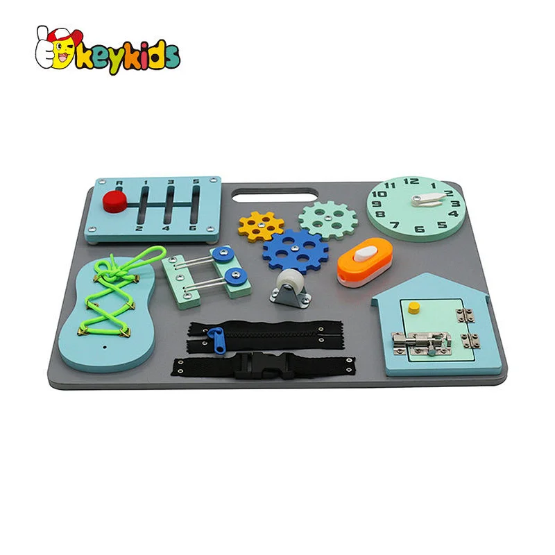 Handmade Montessori kids wooden sensory busy board with keys lock latches W12D381