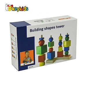 Customize educational wooden geometric shape matching column toy for kids W13D256