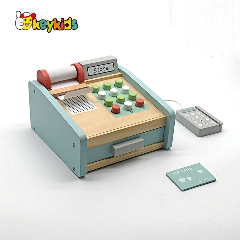 Simulation pretend play cash calculator toys supermarket wooden toy cash registers for kids W10A158