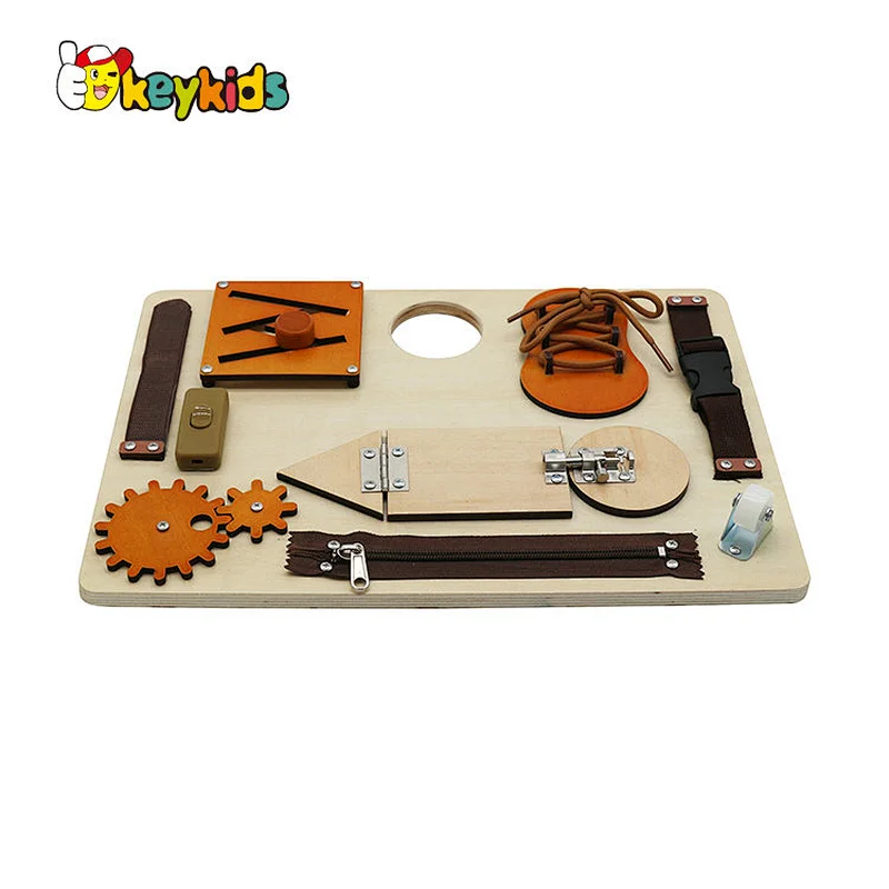 Handmade Montessori education wooden buckle up toys busy board for kids W12D400