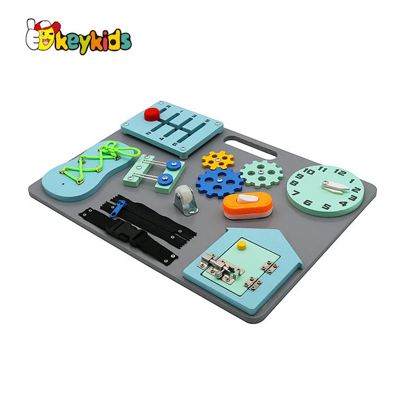 Handmade Montessori kids wooden sensory busy board with keys lock latches W12D381