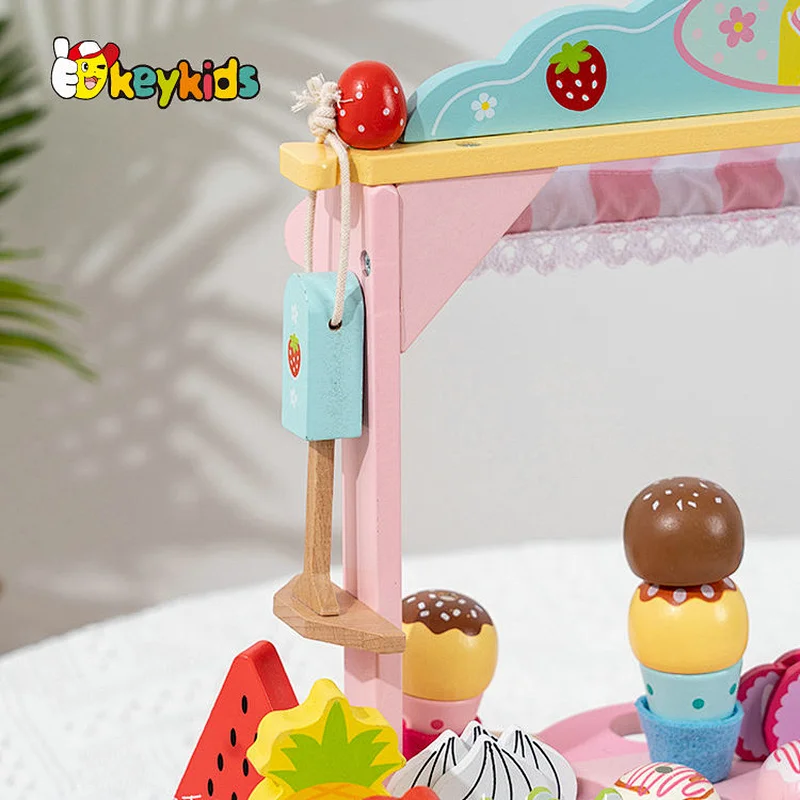 Funny pretend play wooden kitchen ice cream cart toys for girl doll W10D494
