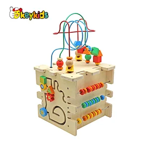Most popular children 5-Sided wooden activity cube with sapes, colors, letters and numbers W12D418