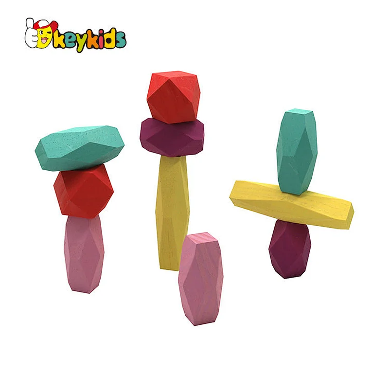 Montessori Educational Building Block Toys Wooden Colored Stacking Stones for Kids W13E238