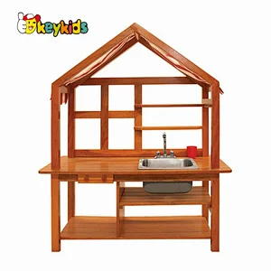 Customize kids garden play wooden outdoor kitchen toy with canopy W10C818