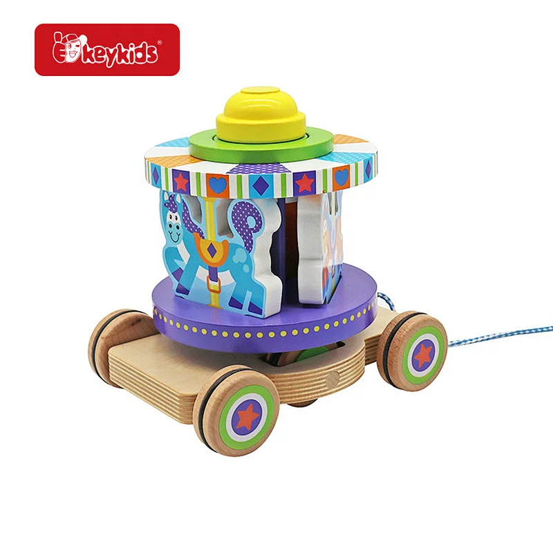 New Design Educational Spinning Carousel Wooden Pull Along Toy For Kids W05C157