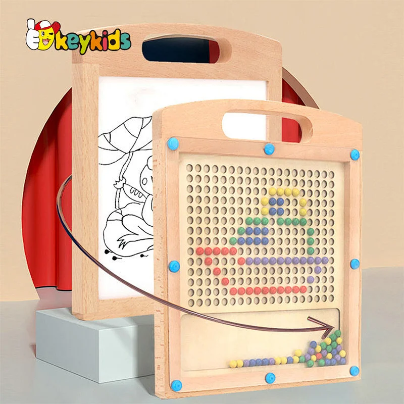 wholesale double-sided magnetic blackboard wooden beads toy with pen W12B242